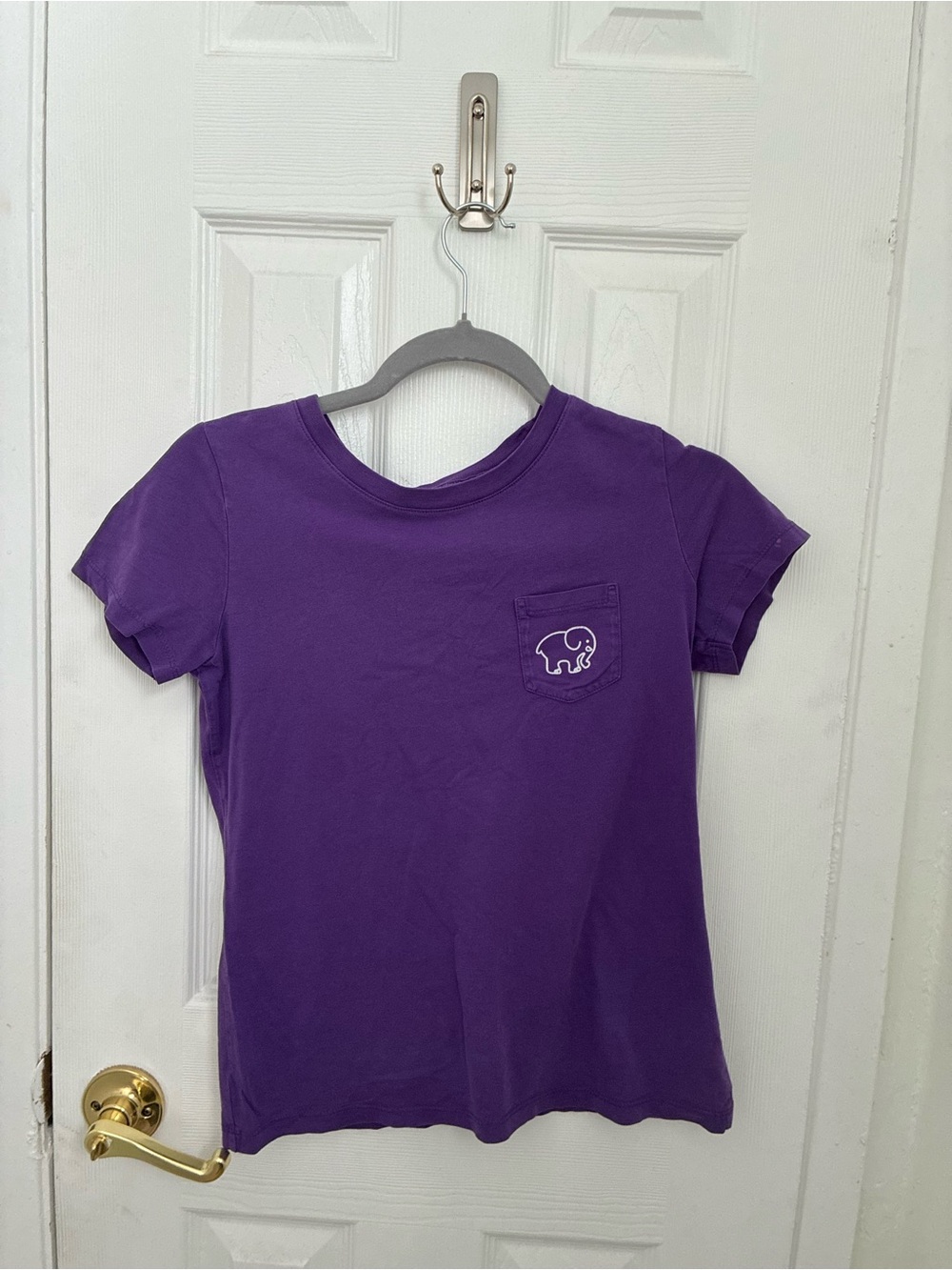 ivory ella Girls' Purple Short Sleeve Tee with Pocket Elephant
